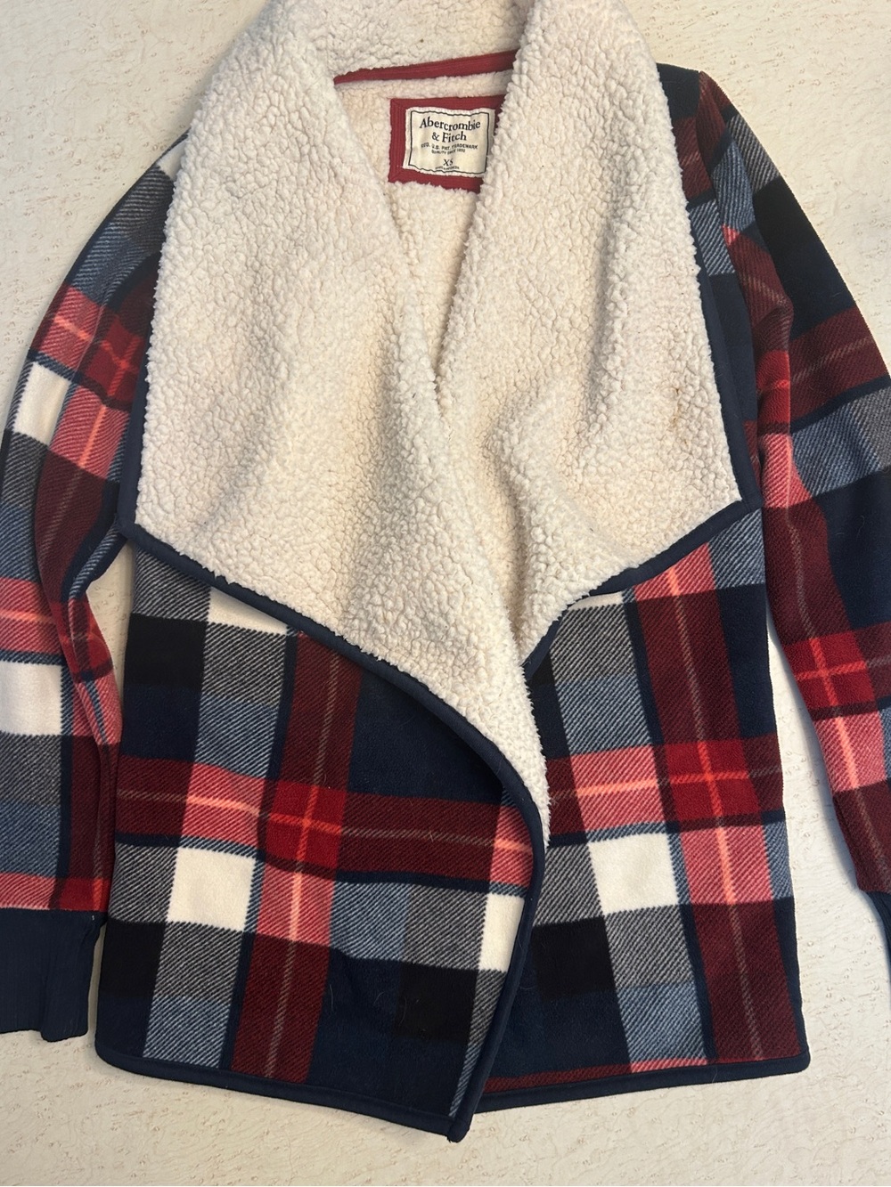 Abercrombie & Fitch Cream Sherpa Jacket with Red Trim